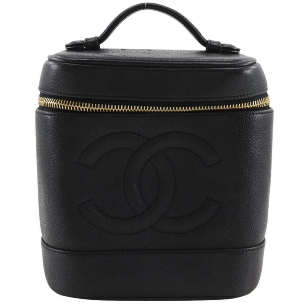 Chanel Vintage Timeless Cosmetic Case Caviar Black Leather Handbag